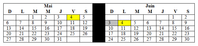 Exemple de jours fériés et fins de semaine 1